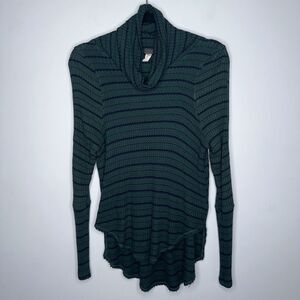 We The Free Women’s Striped Dippy Thermal Turtleneck Tunic Sweater Green Size XS